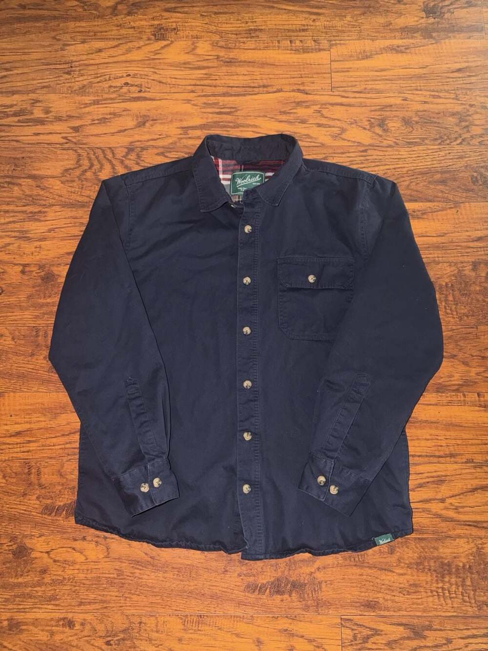 Woolrich Flannel Lined Button-Up Shirt Jacket L Navy